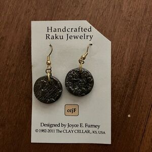 Two Handcrafted Raku Earrings - Black